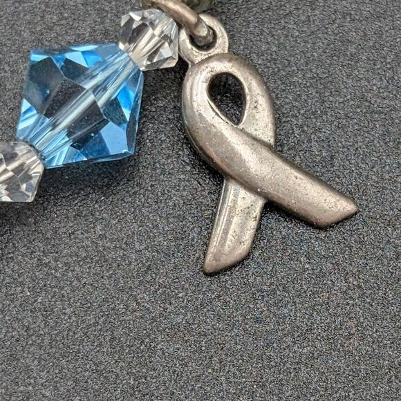 SJC Sterling 925 Breast Cancer Awareness Ribbon Crystal Bracelet Rainbow Toggle - Picture 2 of 9